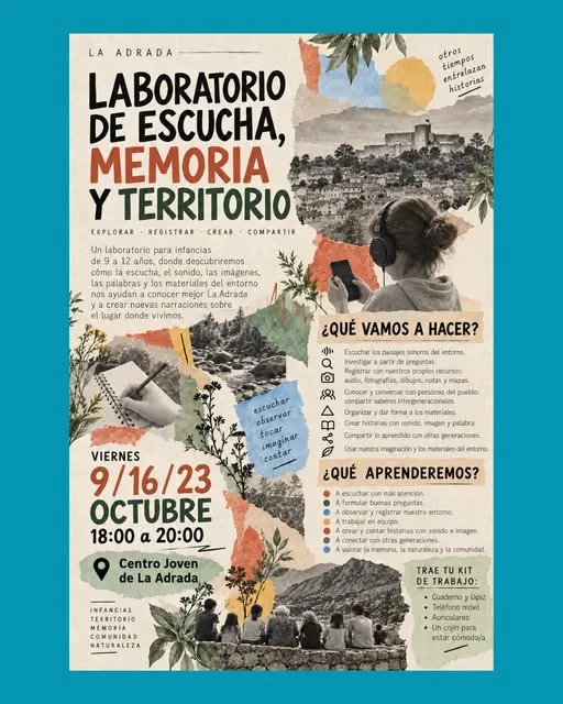 Evento Laboratorio de escucha, memoria y territorio en Centro Joven el 16 oct - Consulta la agenda para más detalles.
